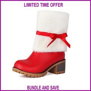 Women's Suede Ankle Boots with Bowknot Chunky Heel Snow Boots